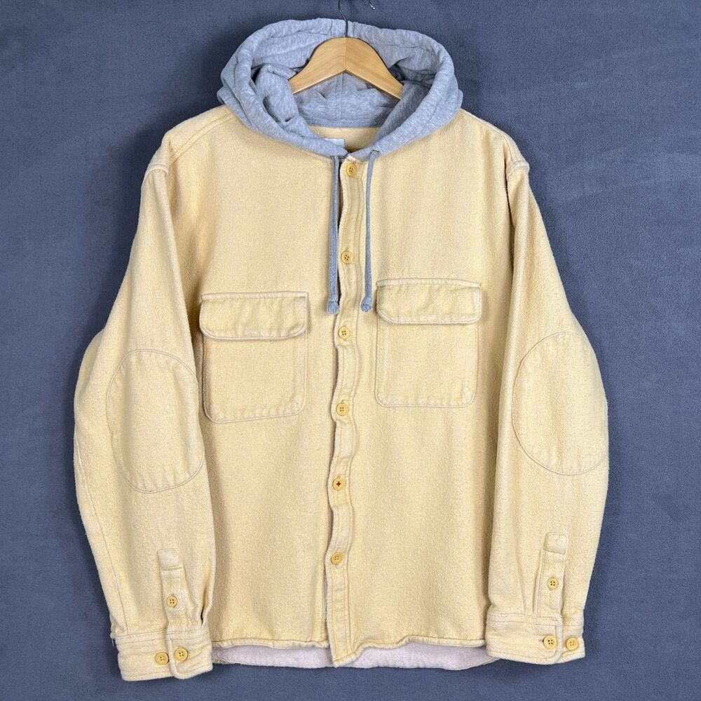Urban Outfitters BDG Men's Medium Hooded Twill Shacket Shirt Jacket Yellow Beige
